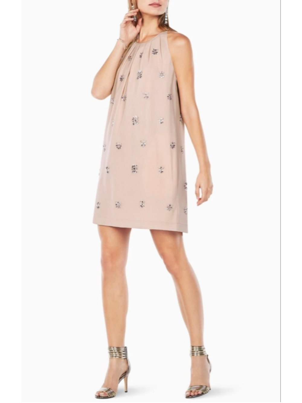 BCBGMAXAZRIA | Bare Pink Lynzie Jewel Lined Shift Dress w/pockets | Size Medium